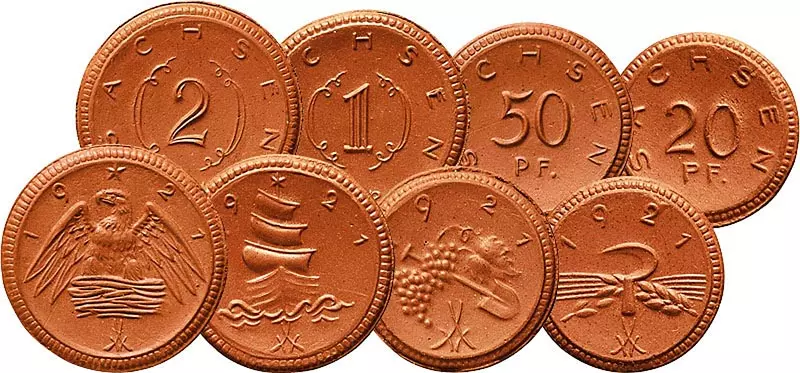 20, 50 Pfennig, 1 und 2 Mark Sachsen Meißner Schwerter 1921