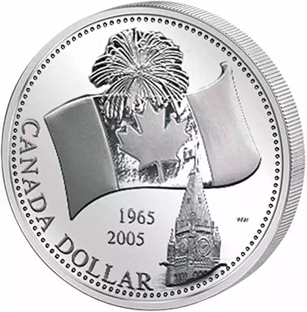 1 Dollar Kanada 40. Jahrestag der kanadischen Nationalflagge 2005 Polierte Platte