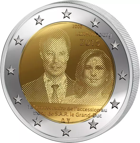 2 Euro Luxemburg 15 Jahre Thronbesteigung von Großherzog Henri 2015 prägefrisch