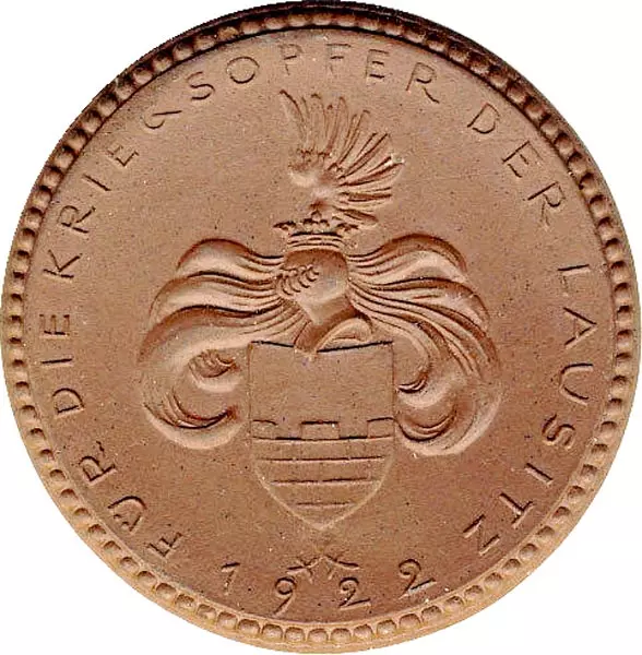 Porzellanmedaille Auf den Reichsbund der Kriegsopfer der Lausitz 1922