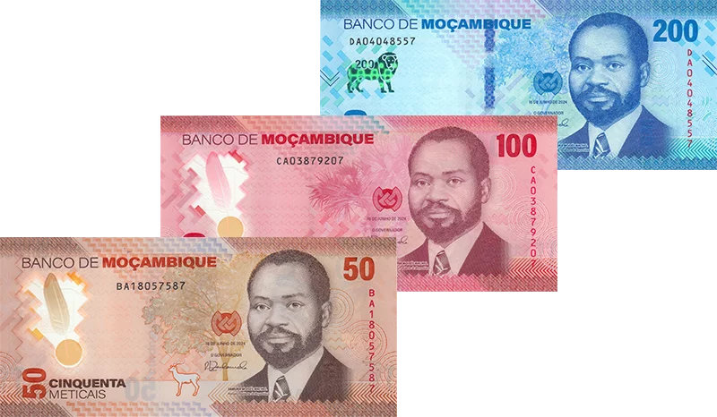 3er Set 50, 100 und 200 Meticais Mosambik Banknoten Samora Moisés Machel 2024