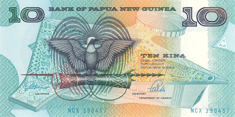 10 Kina Papua-Neuguinea Banknote Vogel 1988