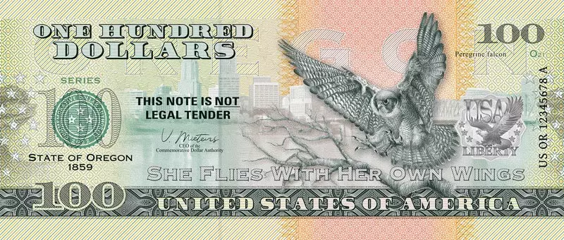 100 Dollars USA Banknote State Dollar - Oregon Peregrin Falcon 2022