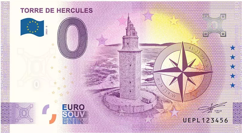 0-Euro-Banknote Spanien Torre de Hercules 2022