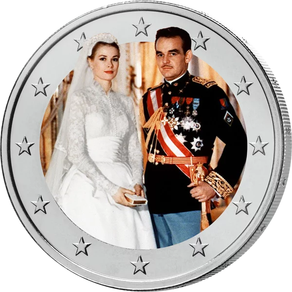 2 x 2-Euro-Künstlerausgaben 70. Hochzeitstag Grace Kelly und Rainer von Monaco