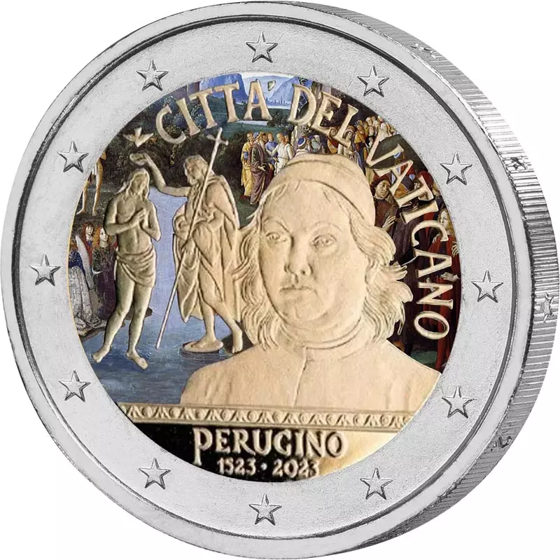 2 Euro Vatikan 500. Todestag Pietro Perugino 2023 mit Farb-Applikation