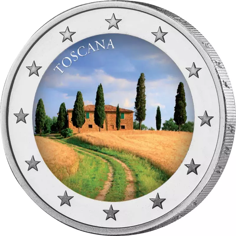 2 Euro Italien Toskana 2021 mit Farb-Applikation
