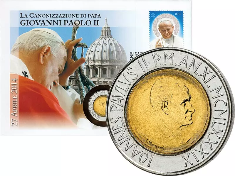500 Lire Numisbrief Vatikan Heiligsprechung Johannes Paul II. 2014