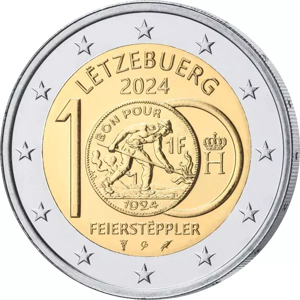 2 Euro Luxemburg 100 Jahre Einführung der Franc-Münzen mit dem Feierstëppler 2024 in Coin Card