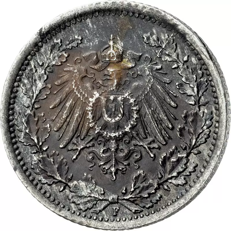 1/2 Mark Deutsches Kaiserreich - Großer Adler 1918 Fehlprägung "offene 8" sehr schön (F)