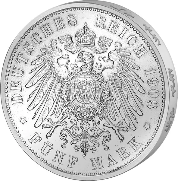 5 Mark Baden Großherzog Friedrich II. 1908-1913 sehr schön 5 Mark Baden Großherzog Friedrich II. 1908-1913 sehr schön