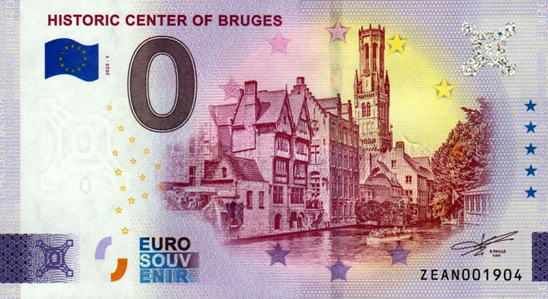 0-Euro-Banknote Belgien Historisches Zentrum von Brügge 2025