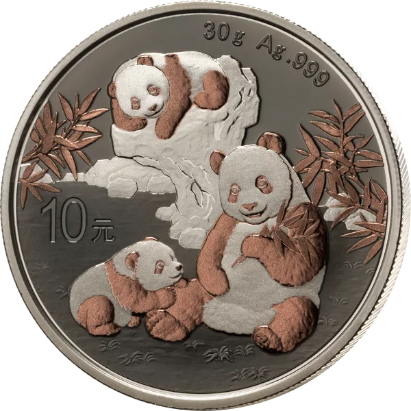 10 Yuan China Premium Panda Selection 2025 mit Schwarzplatin und Rotgold
