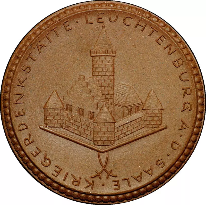 Porzellanmedaille Leuchtenburg (Thüringen) Kriegergedenkstätte Sachsen-Altenburger 1922