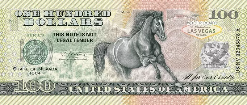 100 Dollars USA Banknote State Dollar - Nevada Mustang 2022