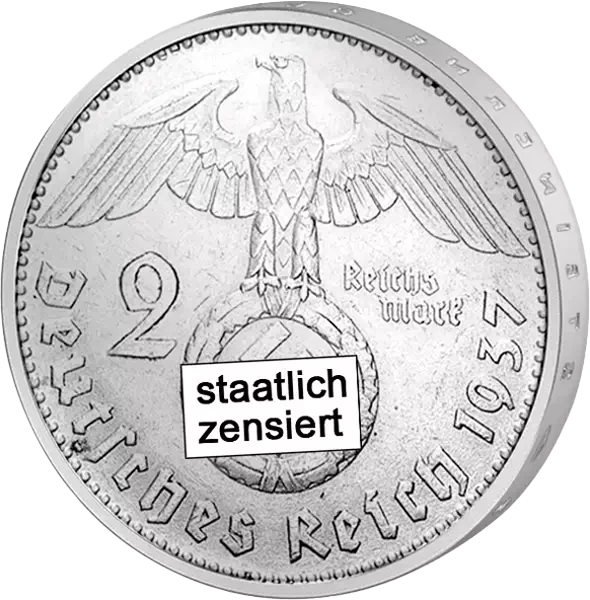 2 Reichmark Drittes Reich Paul von Hindenburg 1936-1939 sehr schön