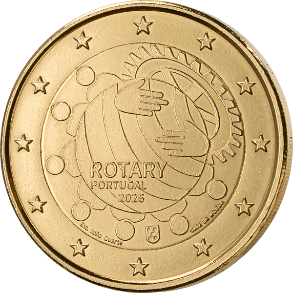 2-Euro-Gedenkmünze Portugal 100 Jahre Rotary Club in Portugal 2026 als vollvergoldete Premiumausgabe
