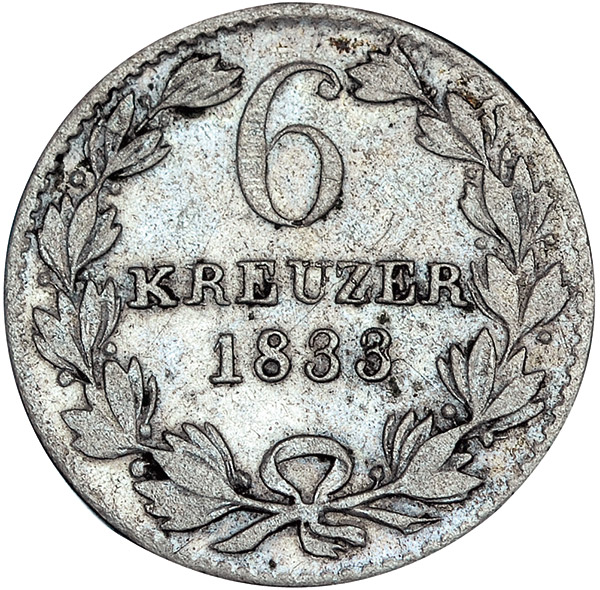 6 Kreuzer Baden Großherzog Leopold 1831-1837, Silber