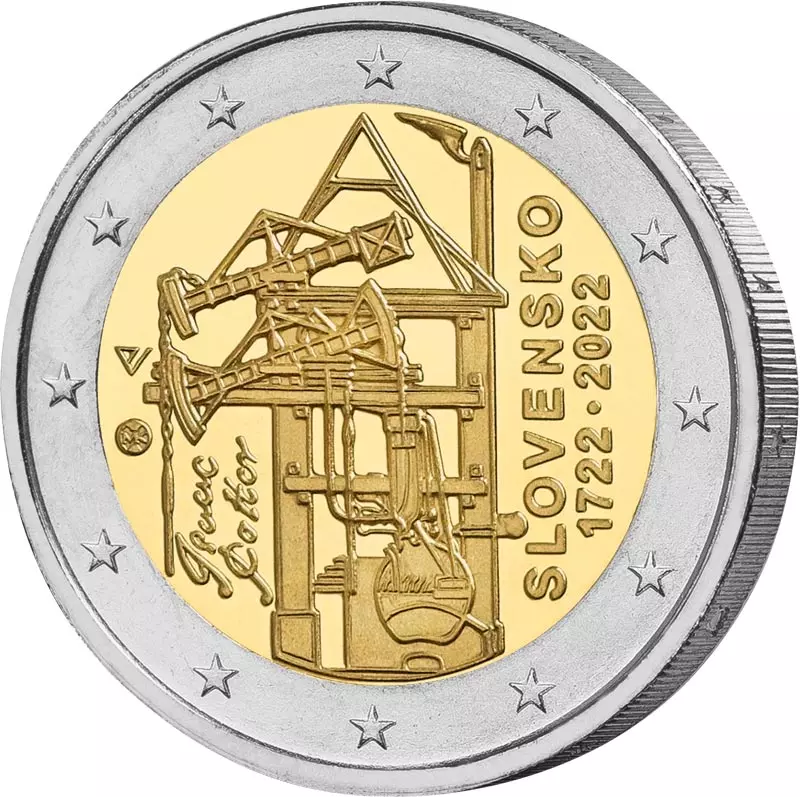 2 Euro Slowakei 300. Jahrestag der ersten Dampfmaschine zum Pumpen von Wasser aus Bergwerken 2022
