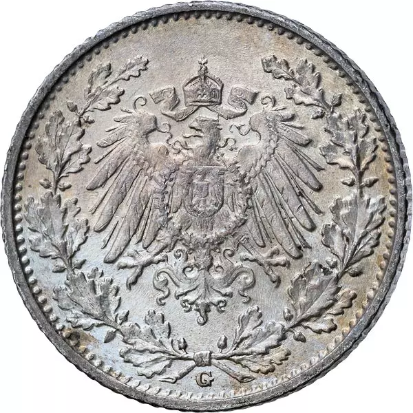 1/2 Mark Deutsches Kaiserreich - Großer Adler 1916 Fehlprägung "Hohe 6" sehr schön (G)