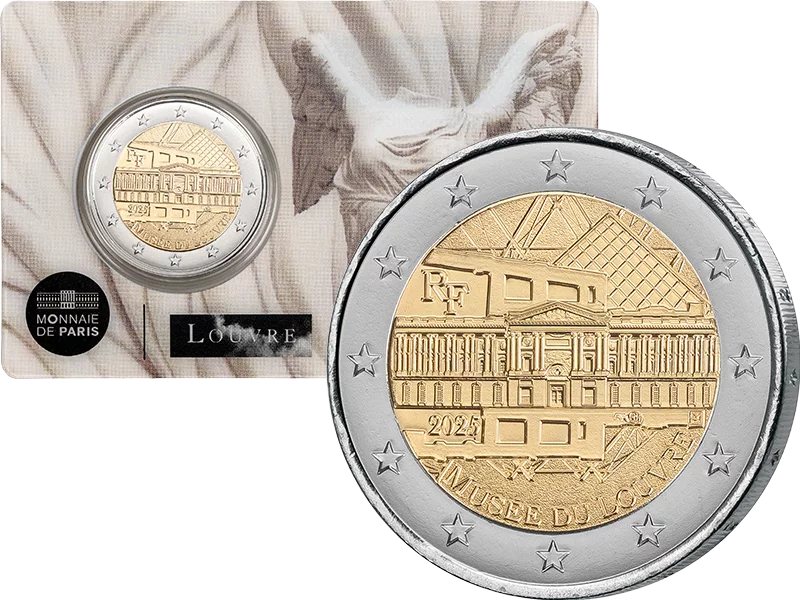 2 Euro Frankreich Louvre-Museum 2025 in der Coin Card Nike von Samothrake