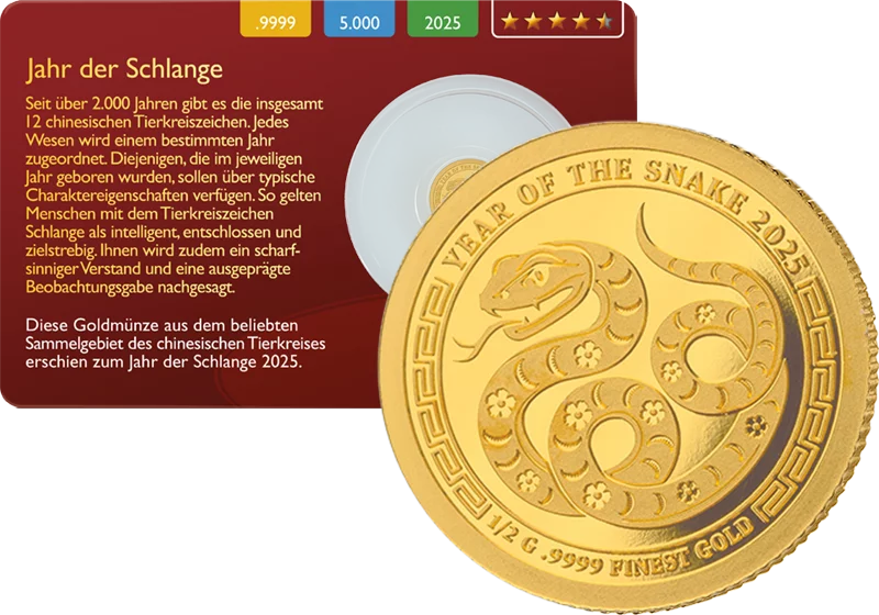 5 Dollars Fidschi Jahr der Schlange 2025 Gold Coin Card 5 Dollars Fidschi Jahr der Schlange 2025 Gold Coin Card