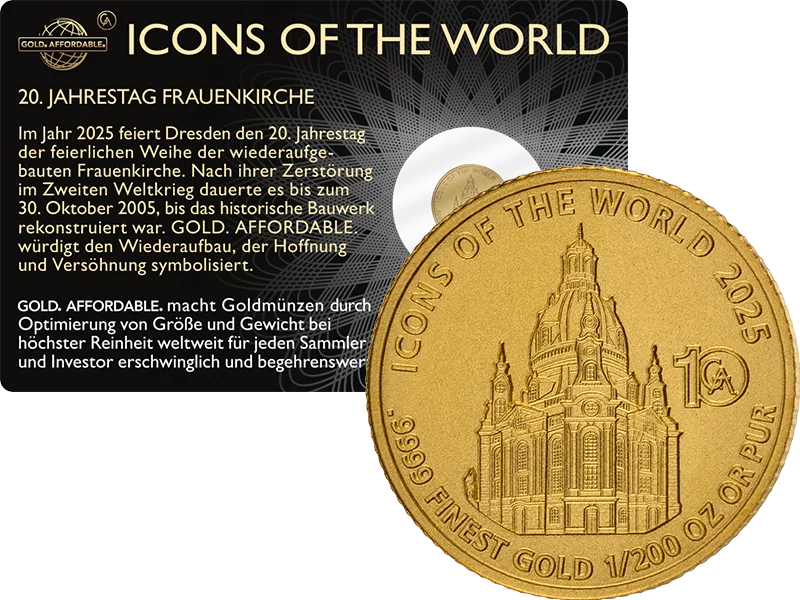 1/200 Unze Gold Ruanda  Icons of the World - 20. Jahrestag Wiederaufbau Frauenkirche 2025