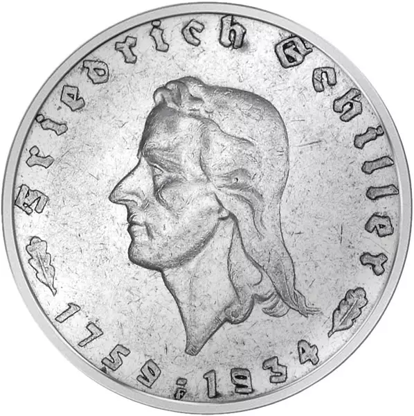 2 Reichsmark Drittes Reich Friedrich Schiller 1934 sehr schön