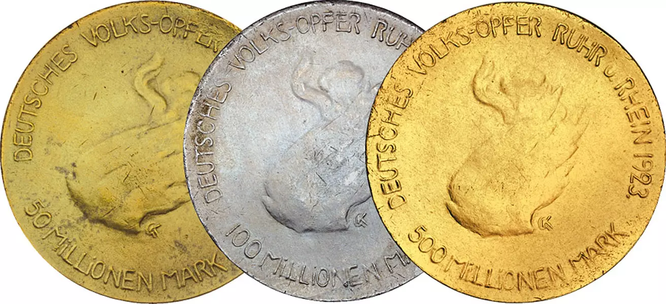 50 u. 100 u. 500 Millionen Mark Ruhr-Notgeld-Set 1923 50 u. 100 u. 500 Millionen Mark Ruhr-Notgeld-Set 1923
