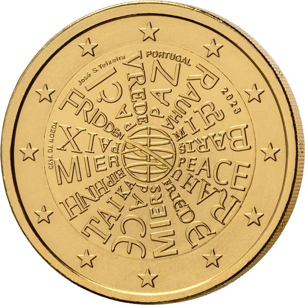 2-Euro-Gedenkmünze Portugal Friede unter den Völkern 2023 als vollvergoldete Premiumausgabe
