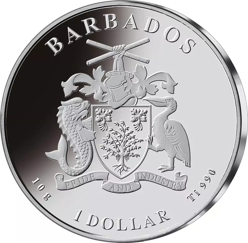1 Dollar Barbados Titanmünzen Bunte Tierwelt - Nashorn 2023