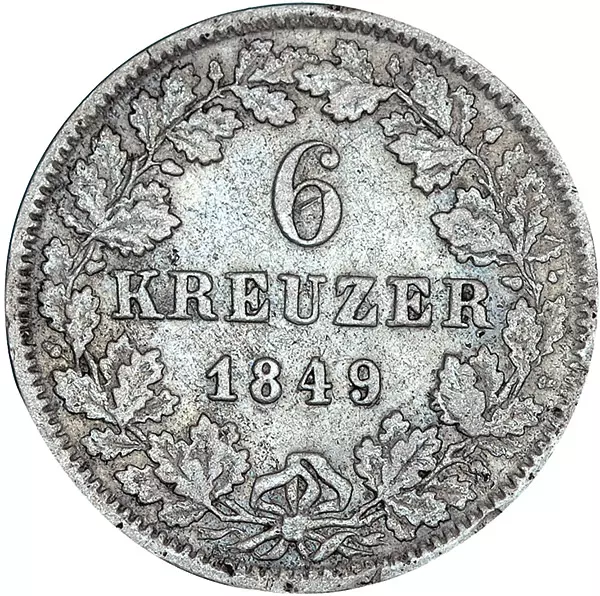 6 Kreuzer Baden Großherzog Leopold mit Wappen 1839-1850
