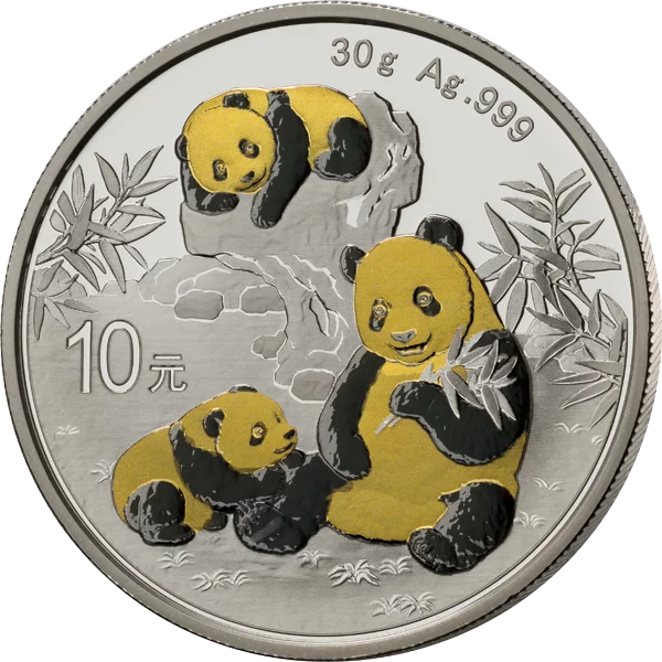 10 Yuan China Premium Panda Selection 2024 mit Ruthenium- und Gold-Applikation