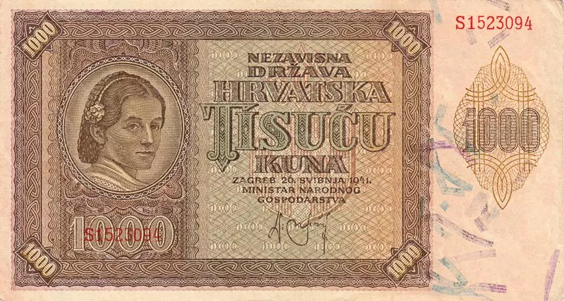 1.000 Kuna Kroatien Banknote Drittes Reich 1941