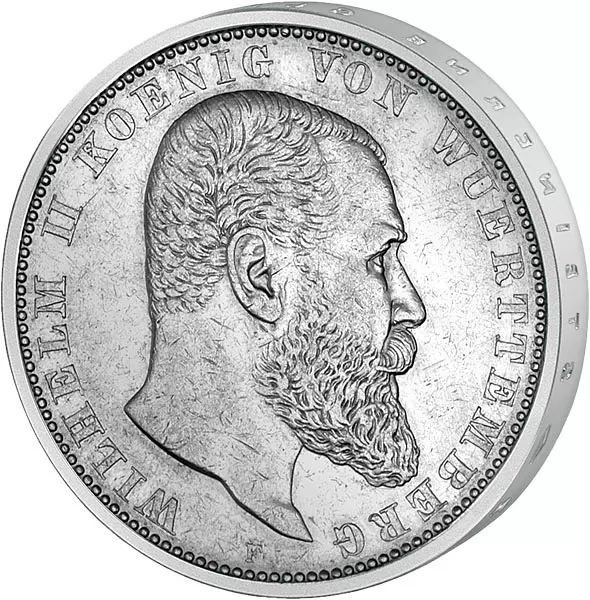5 Mark Württemberg König Wilhelm II. 1892-1913 sehr schön 5 Mark Württemberg König Wilhelm II. 1892-1913 sehr schön