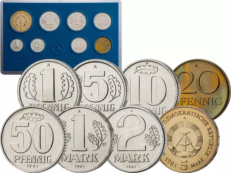 1 Pfennig - 5 Mark Kursmünzensatz DDR 1981