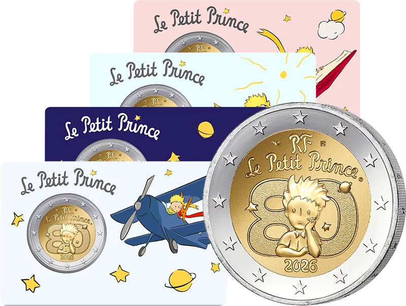 Spar-Set 4 x 2 Euro Frankreich 80 Jahre Der kleine Prinz 2026 in Coin Cards
