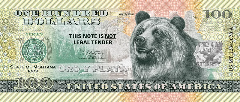 100 Dollars USA Banknote State Dollar - Montana Grizzly Bear 2022