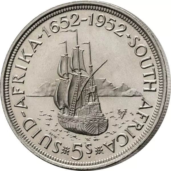 5 Shillings Südafrika Georg VI. Segelschiff 1952