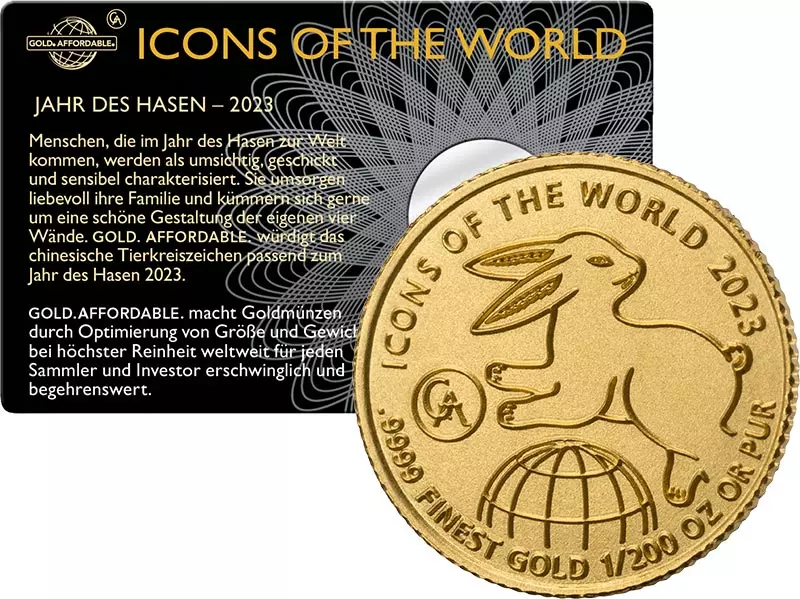 1/200 Unze Gold Ruanda Icons of the World - Jahr des Hasen 2023
