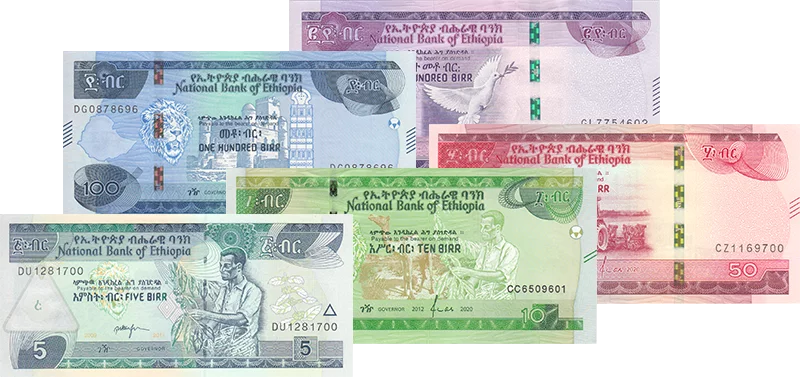 5 - 200 Birr Banknotensatz Äthiopien 2017-2023