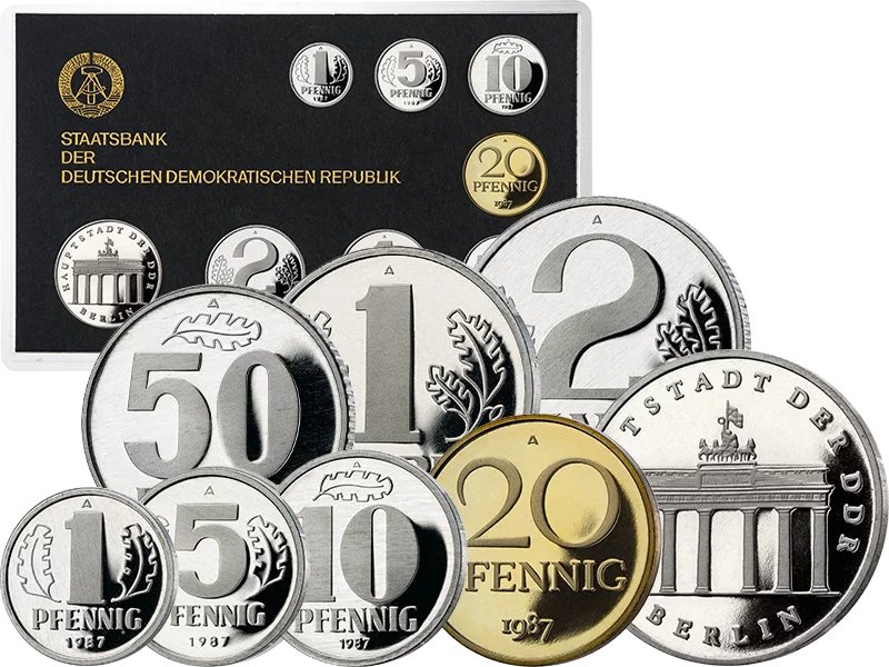1 Pfennig - 5 Mark Kursmünzensatz DDR 1987 PP
