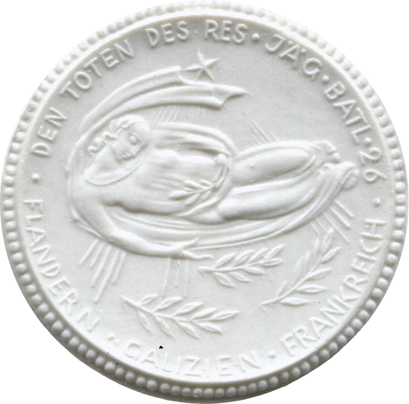 Porzellanmedaille Freiberg (Sachsen) Auf das Denkmal des Reserve-Jägerbataillons 26 1921