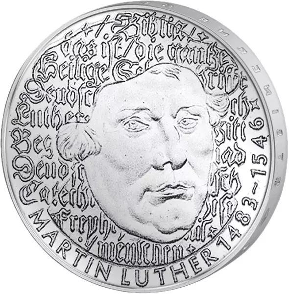 5 DM, 20 Mark, 20 Euro Spar-Set BRD und DDR Martin Luther 1983 und 2017