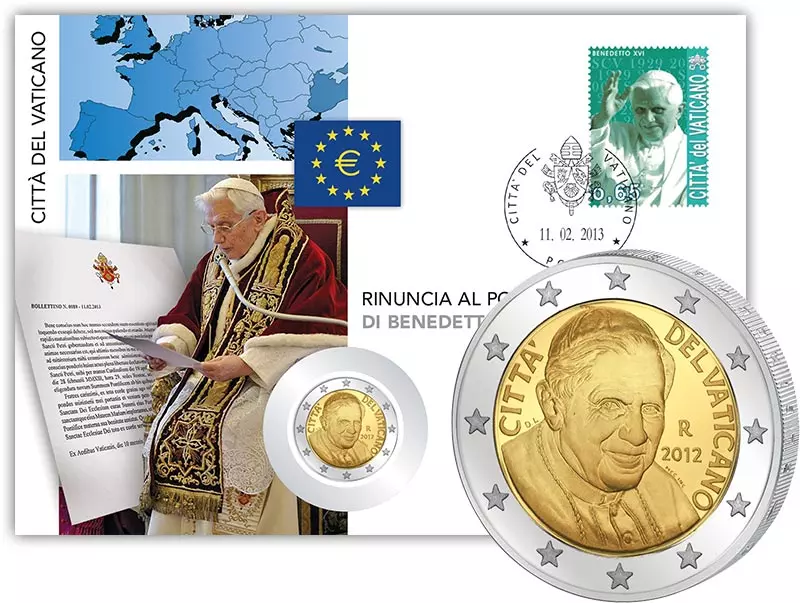 2 Euro Numisbrief Vatikan Ankündigung Rücktritt Papst Benedikt XVI. 2012