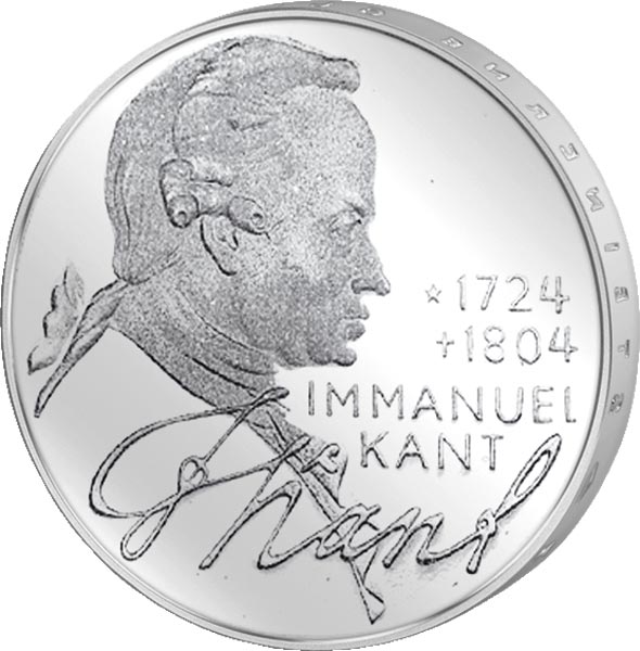 5 DM, 20 Mark, 20 Euro Spar-Set BRD und DDR Immanuel Kant 1974 und 2024, Silber
