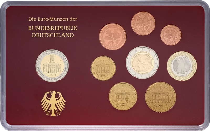 Euro-Kursmünzensatz BRD Saarland inkl. 2-Euro-Gedenkmünze 10 Jahre Wirtschafts- und Währungsunion 2009 Polierte Platte