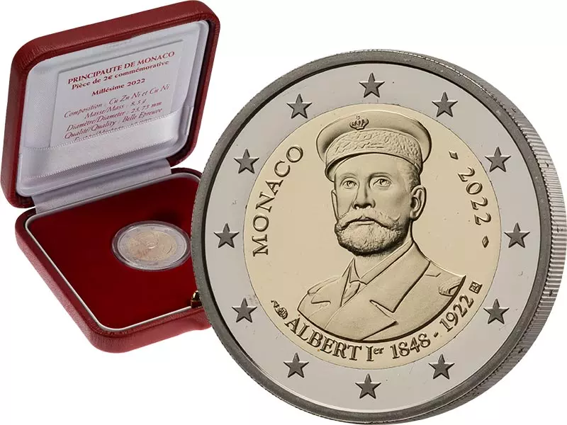 2 Euro Monaco 100. Todestag Fürst Albert I. 2022