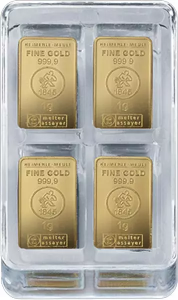100 x 1 Gramm Goldbarren Heimerle & Meule Unity Box small