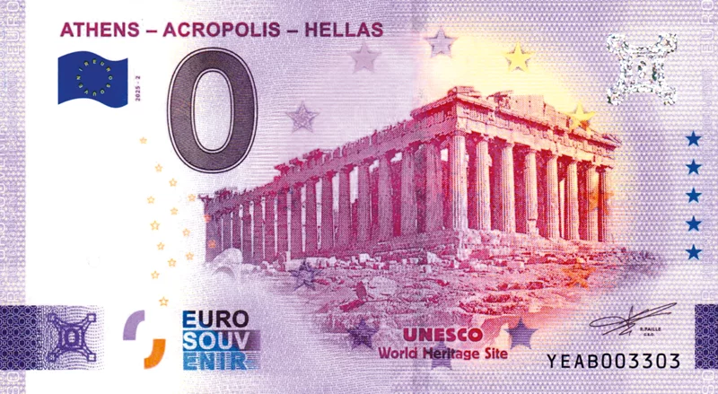 0-Euro-Banknote Griechenland Akropolis Athen 2025